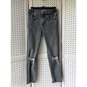 Zara Jeans Womens 4 Gray Wash Denim Pants‎ Tapered Acid Ripped Distressed